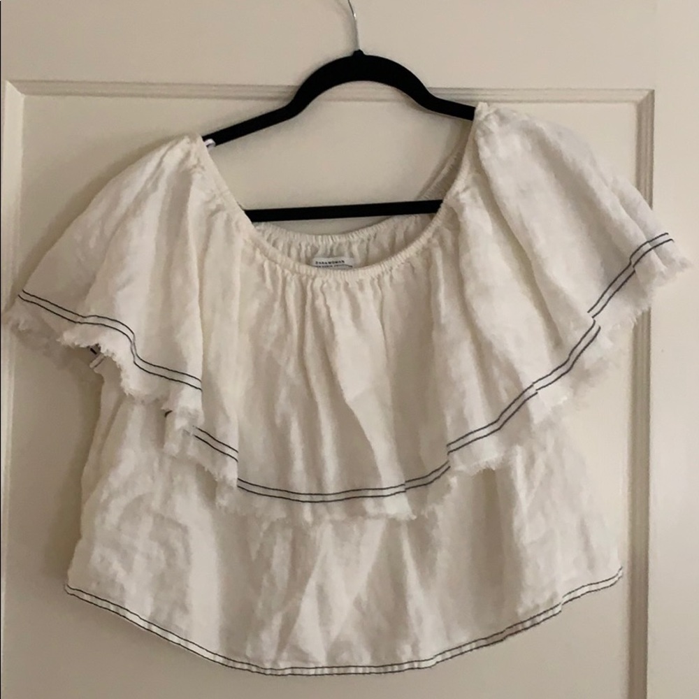 Zara White linen off the shoulder top